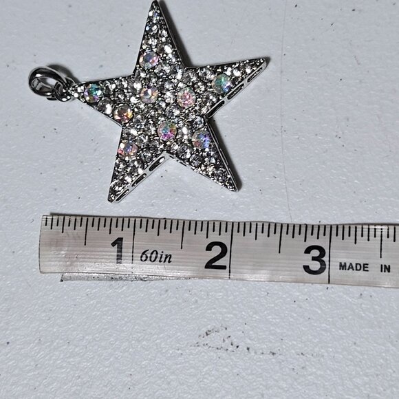 Retro Silver Star Pendant Iridescent Rhinestones 80s 90s Fashion Jewelry DIY - Picture 5 of 5